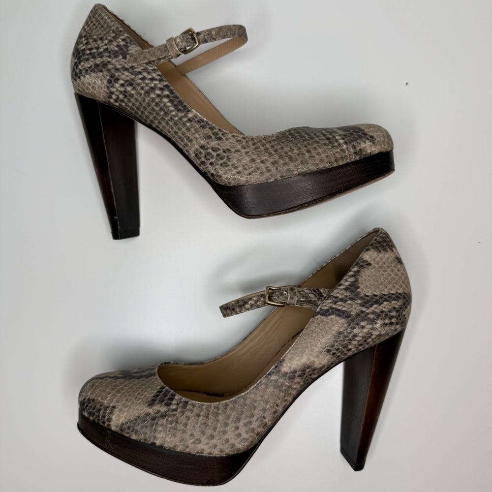 Cole Haan Snakeskin Print Mary Jane Platform Block Heels Size 7B Y2K Preppy Boho - Picture 12 of 15